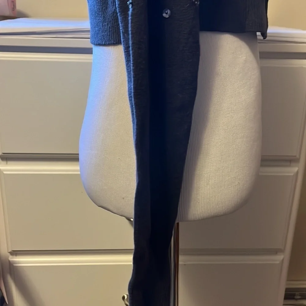 Charcoal gray soft short cardigan sweater with sequins and beads, small